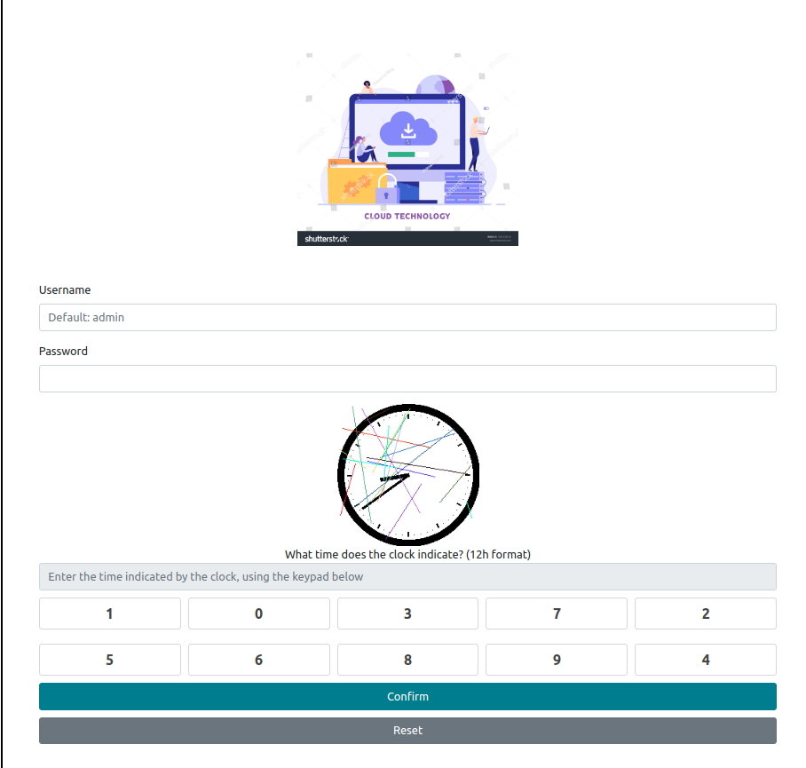 Navigateur : la page de connexion avec son captcha horloge parasité à déchiffrer