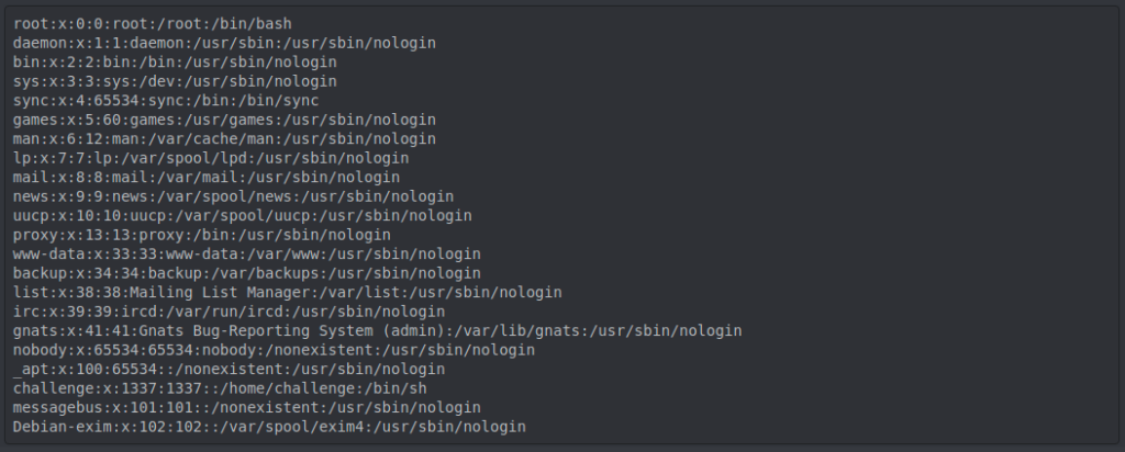 Terminal : le contenu de /etc/passwd récupéré via la Local File Download