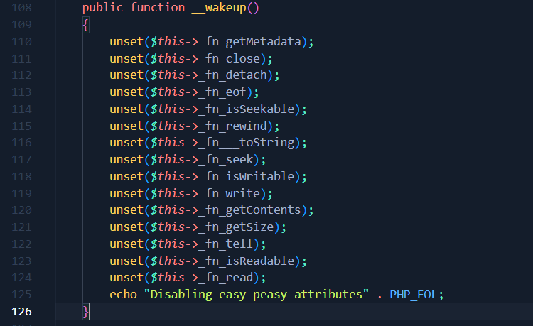 Code PHP FnStream : la méthode __wakeup supprime tous les attributs sensibles de l'objet après désérialisation