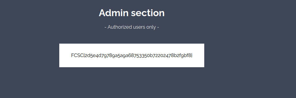 Navigateur : la page admin affiche le flag FCSC après usurpation du cookie