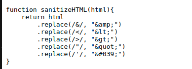 Code source : la fonction sanitizeHTML échappe les caractères HTML dangereux
