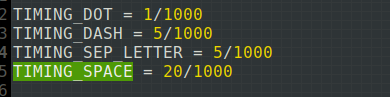 Code de server.py : constantes de durée du point, du tiret, de l'espace entre lettres et entre mots