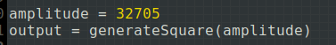Code Python : appel de generateSquare avec l'amplitude de 32705 trouvée précédemment