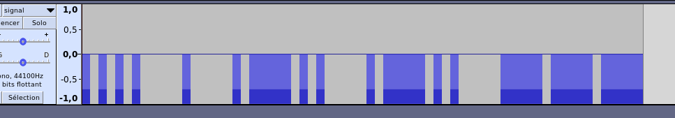 Audacity : forme d'onde carrée du signal d'exemple, impulsions courtes et longues du morse