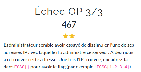 Énoncé FCSC 2022 Échec OP 3/3 : retrouver l'adresse IP que l'administrateur a voulu dissimuler