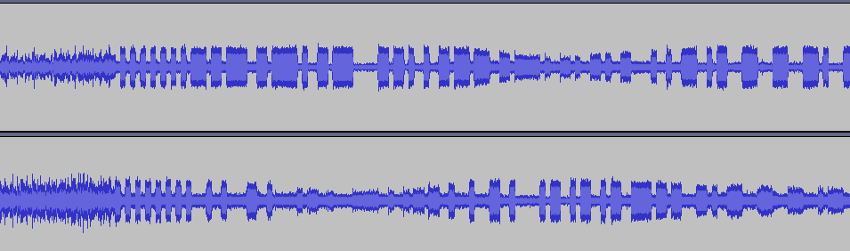 Audacity : les deux signaux FSK séparés par un filtre passe-bas et un passe-haut