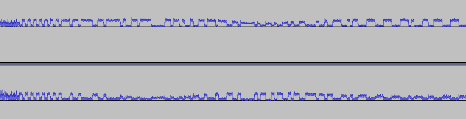 Audacity : les deux pistes après valeur absolue et nouveau filtre passe-bas