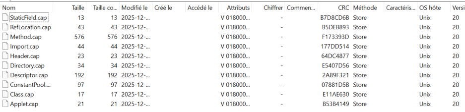 Explorateur d'archive : le fichier CAP reconstruit contient bien tous les composants sous forme d'archive