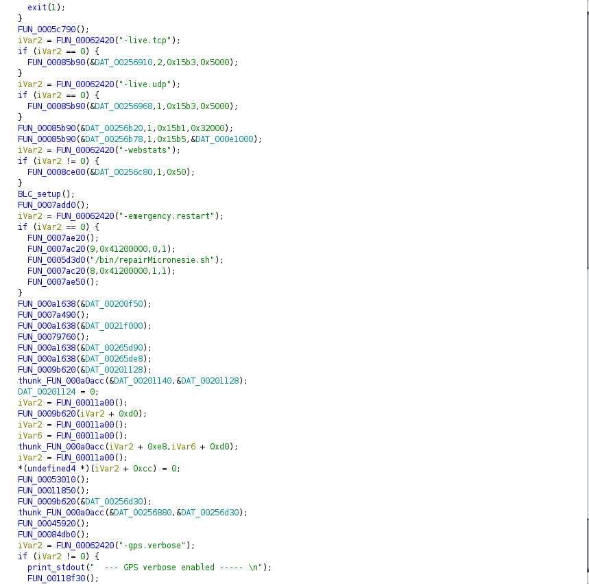 Ghidra : suite de setup_hardware initialisant les services réseau et appelant BLC_setup